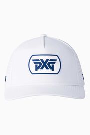 Men's Dog Tag 5-Panel Snapback Cap - White/Navy Logo - One Size White